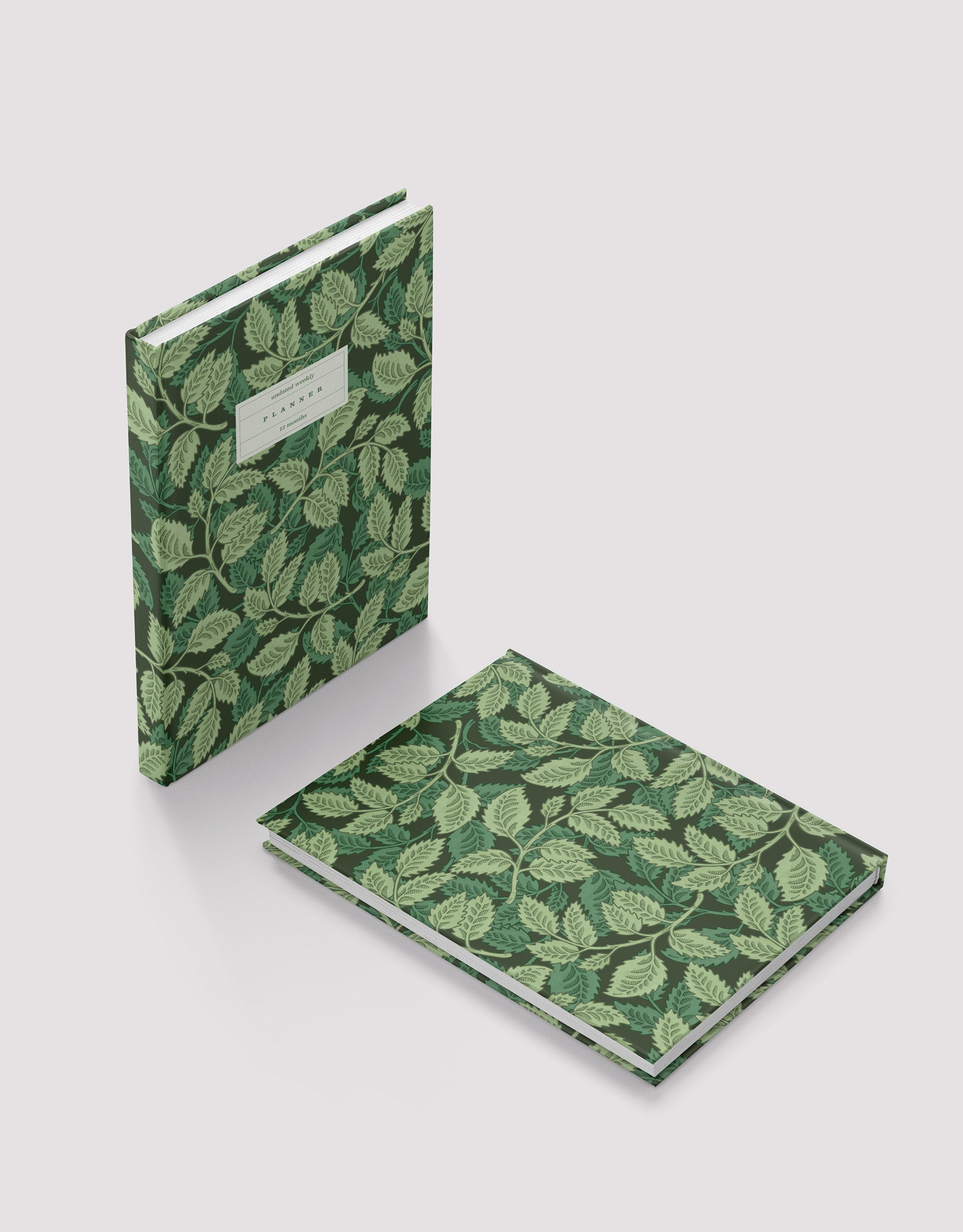 hardcover planner with botanical leaf illustartion