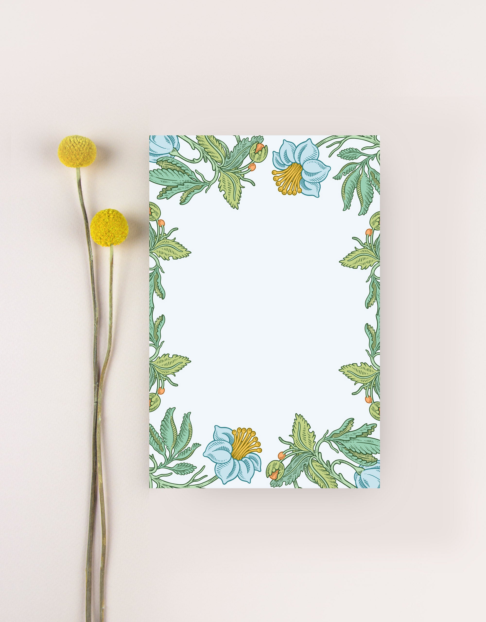 floral notepad with blue and green flowers