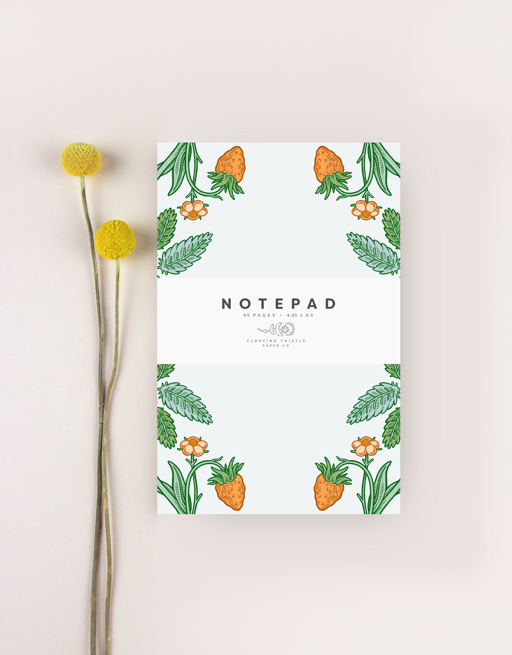 strawberry notepad with botanical illustartion