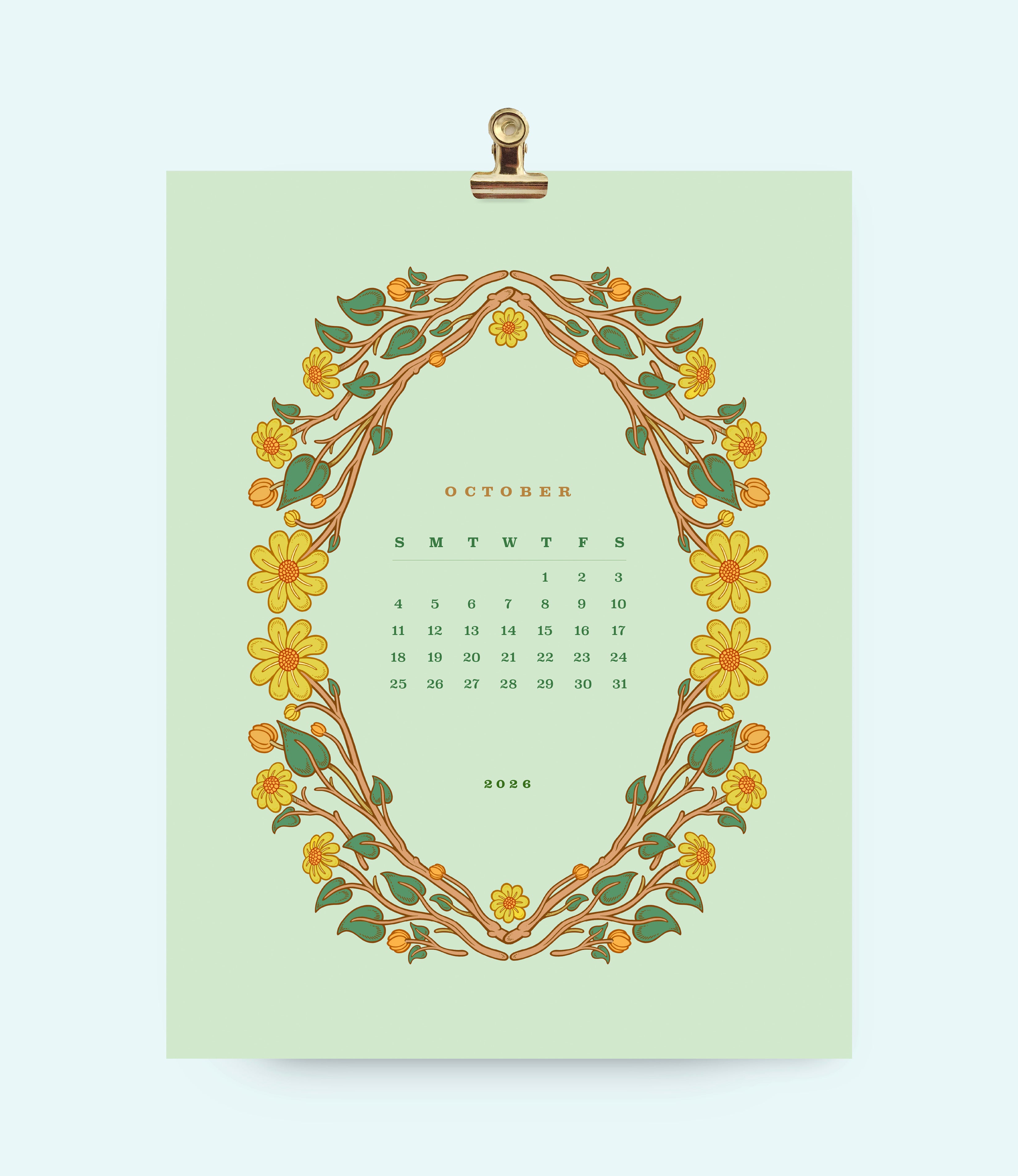 2026 Floral Wall Calendar 8.5x11&quot;