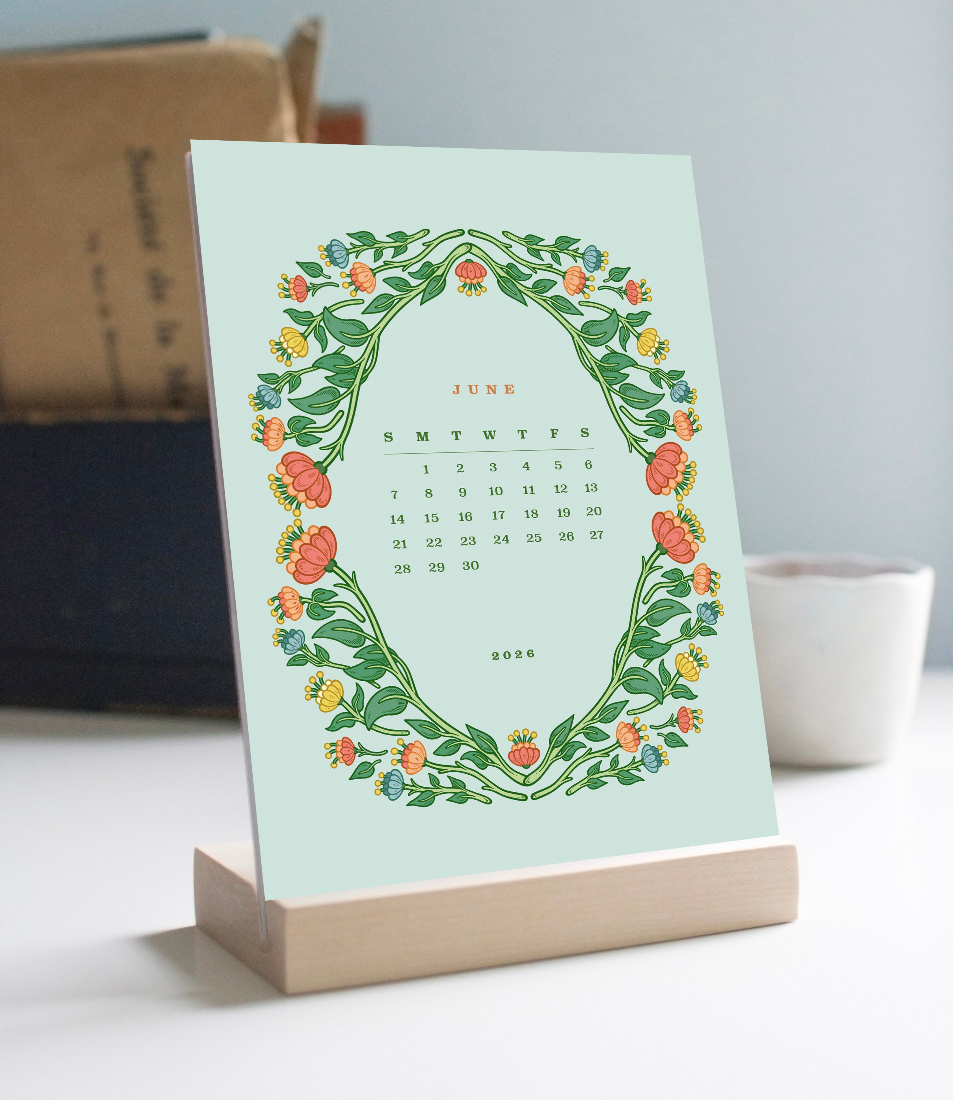 2026 Desk Calendar with Wooden Stand