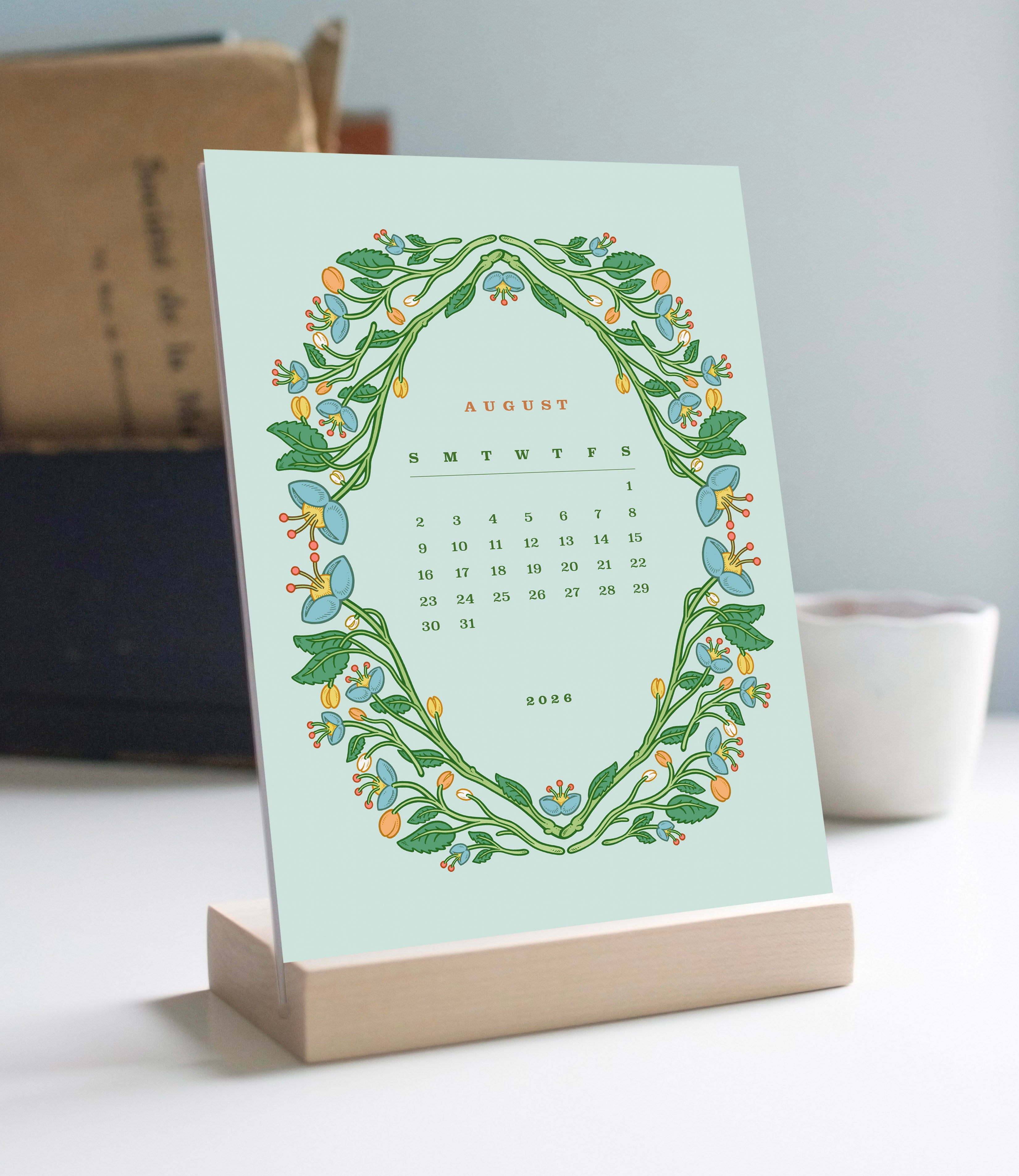 2026 Desk Calendar with Wooden Stand