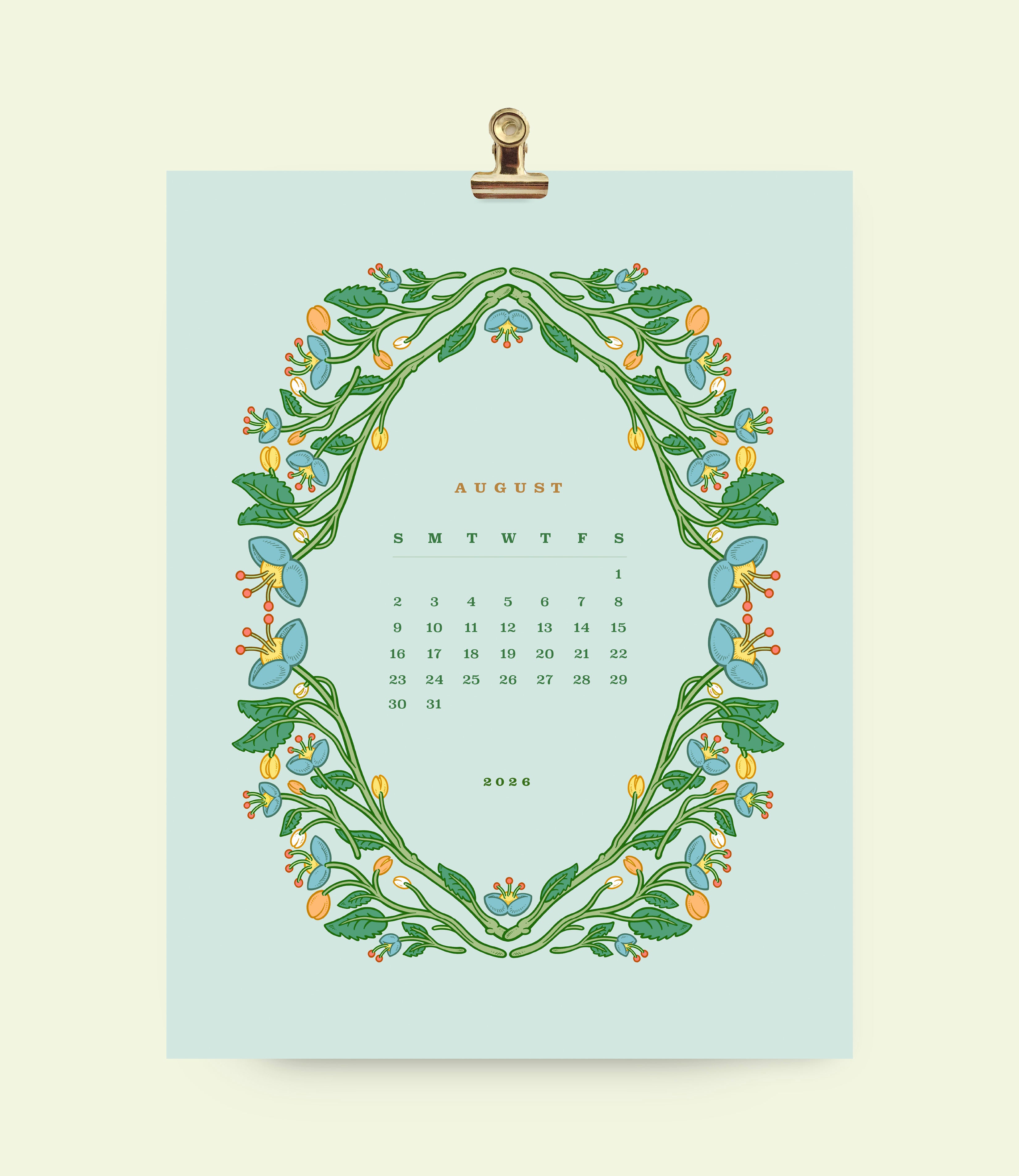 2026 Floral Wall Calendar 8.5x11&quot;