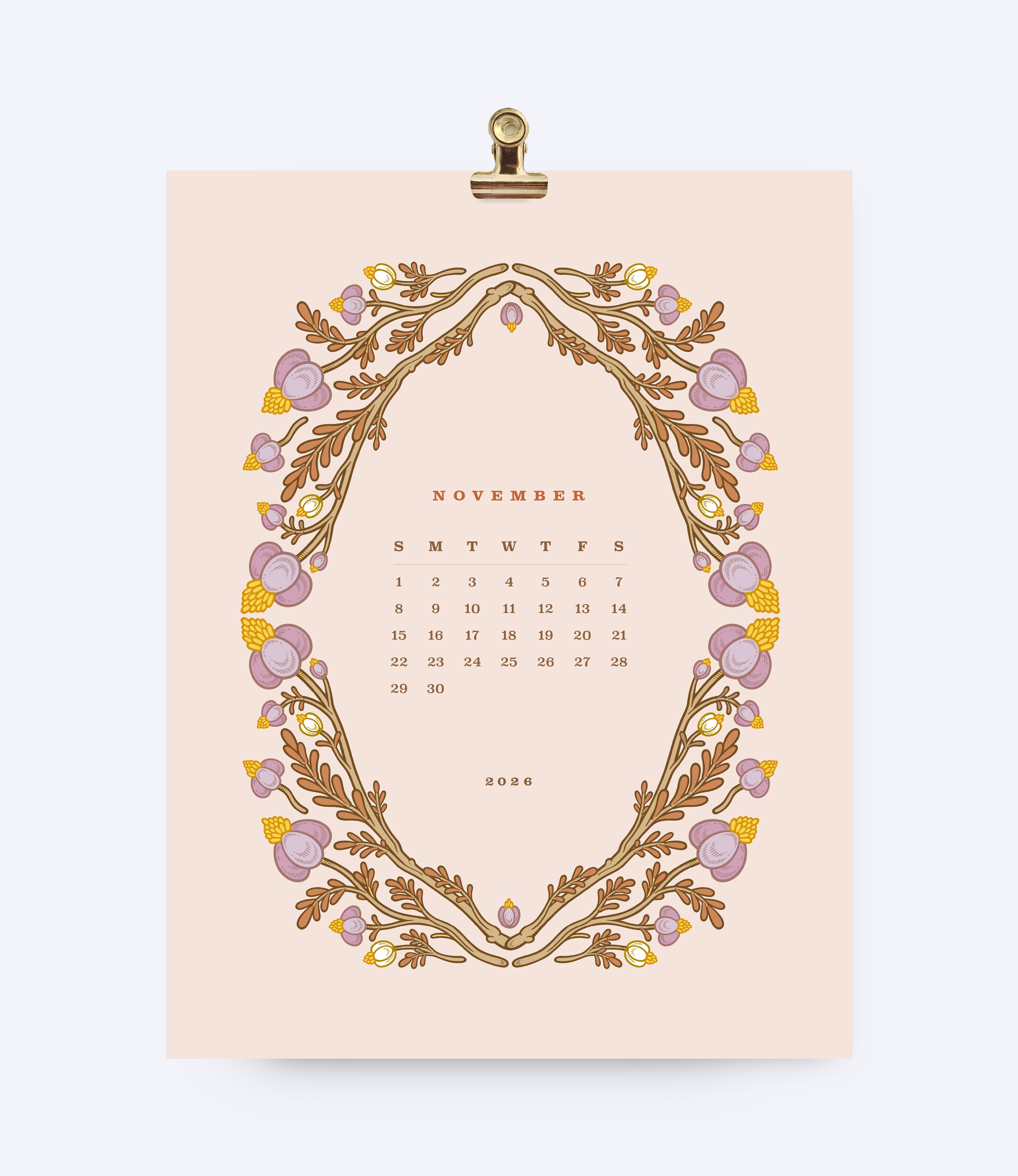 2026 Floral Wall Calendar 8.5x11&quot;