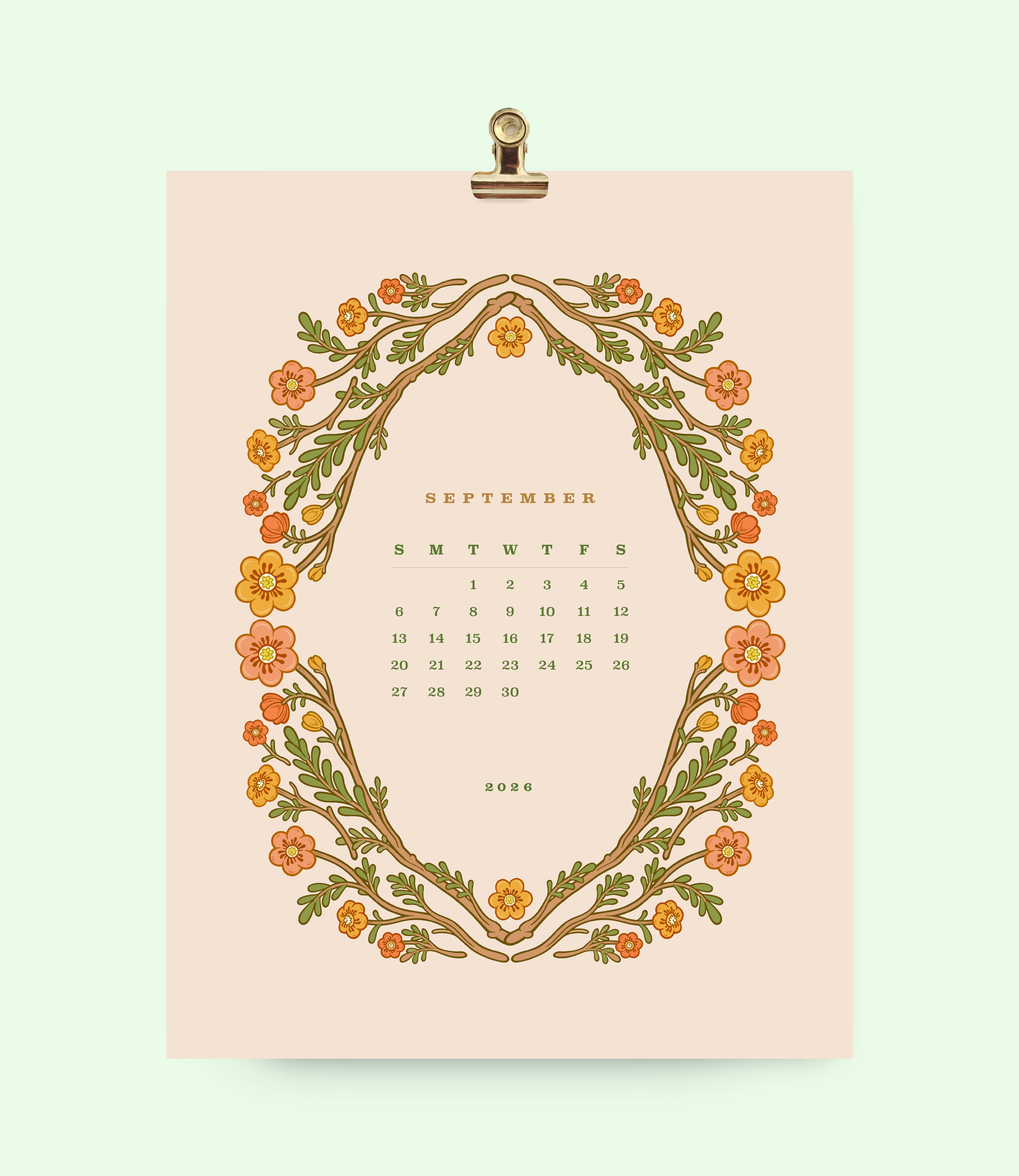 2026 Floral Wall Calendar 8.5x11&quot;
