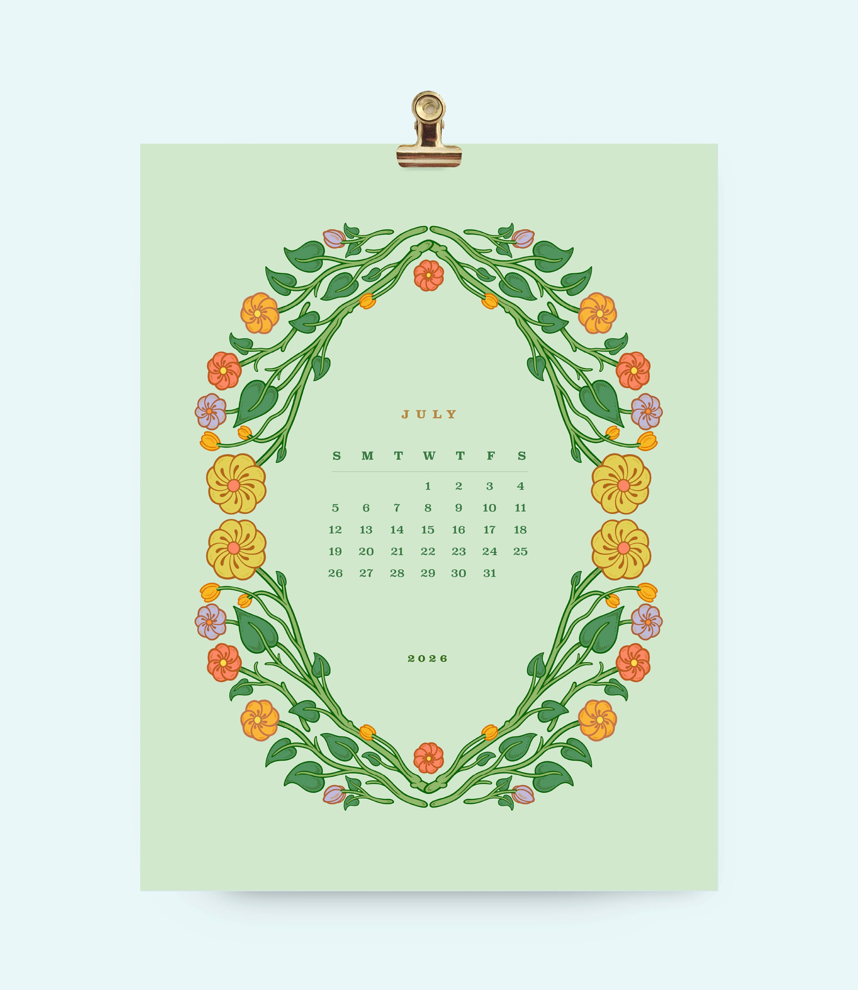 2026 Floral Wall Calendar 8.5x11&quot;