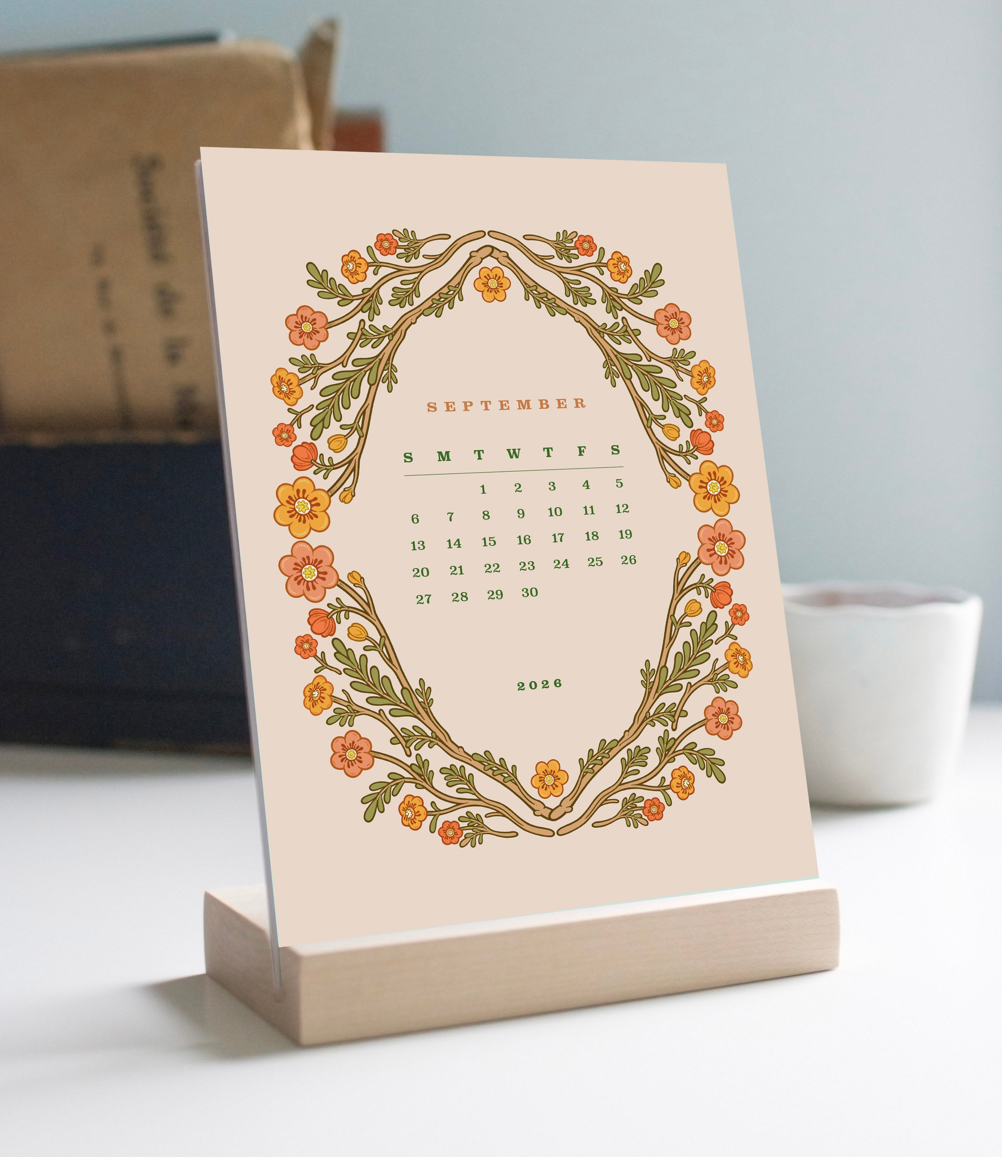 2026 Desk Calendar with Wooden Stand