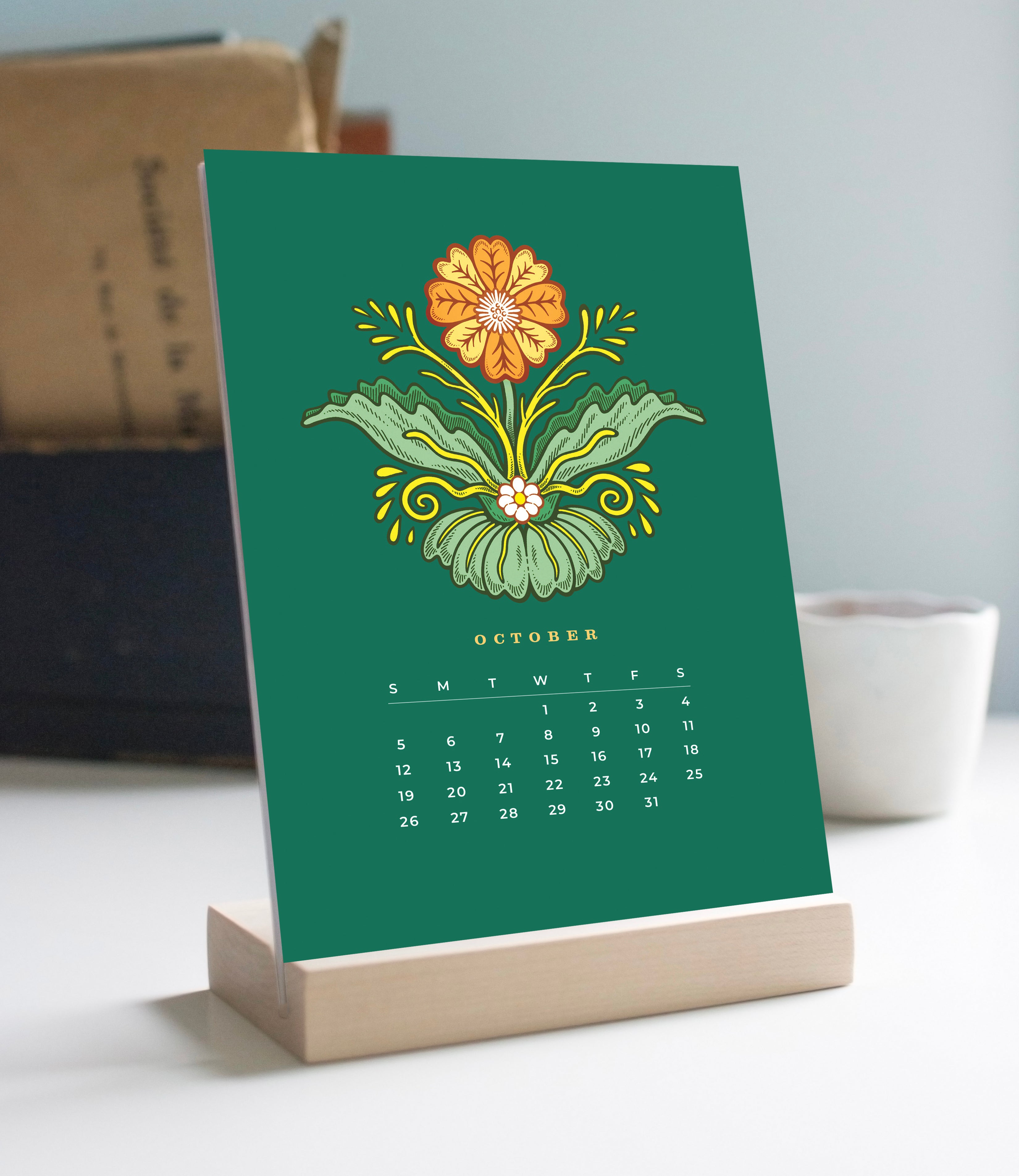 2025 Desk Calendar with Wooden Stand