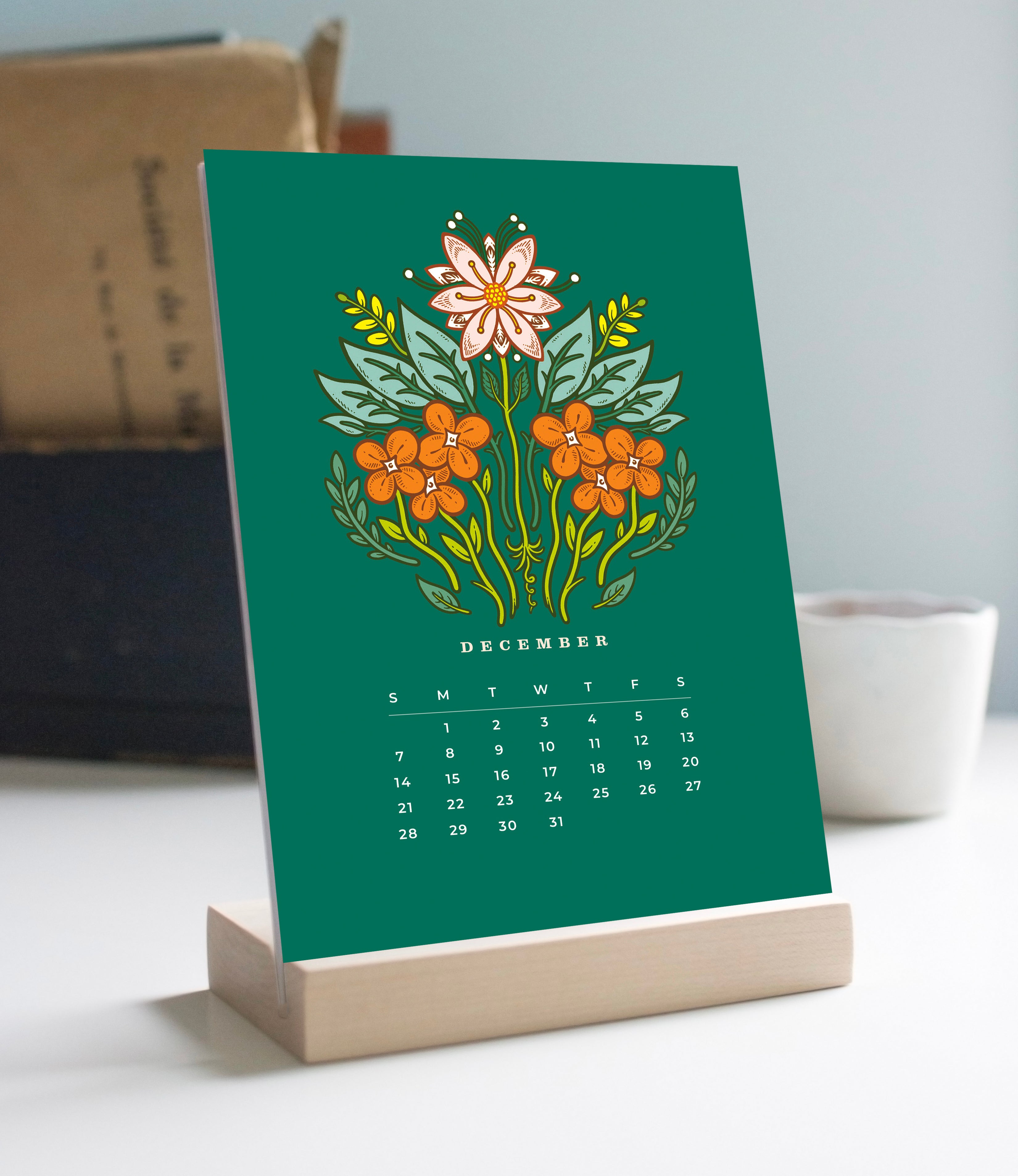 2025 Desk Calendar with Wooden Stand