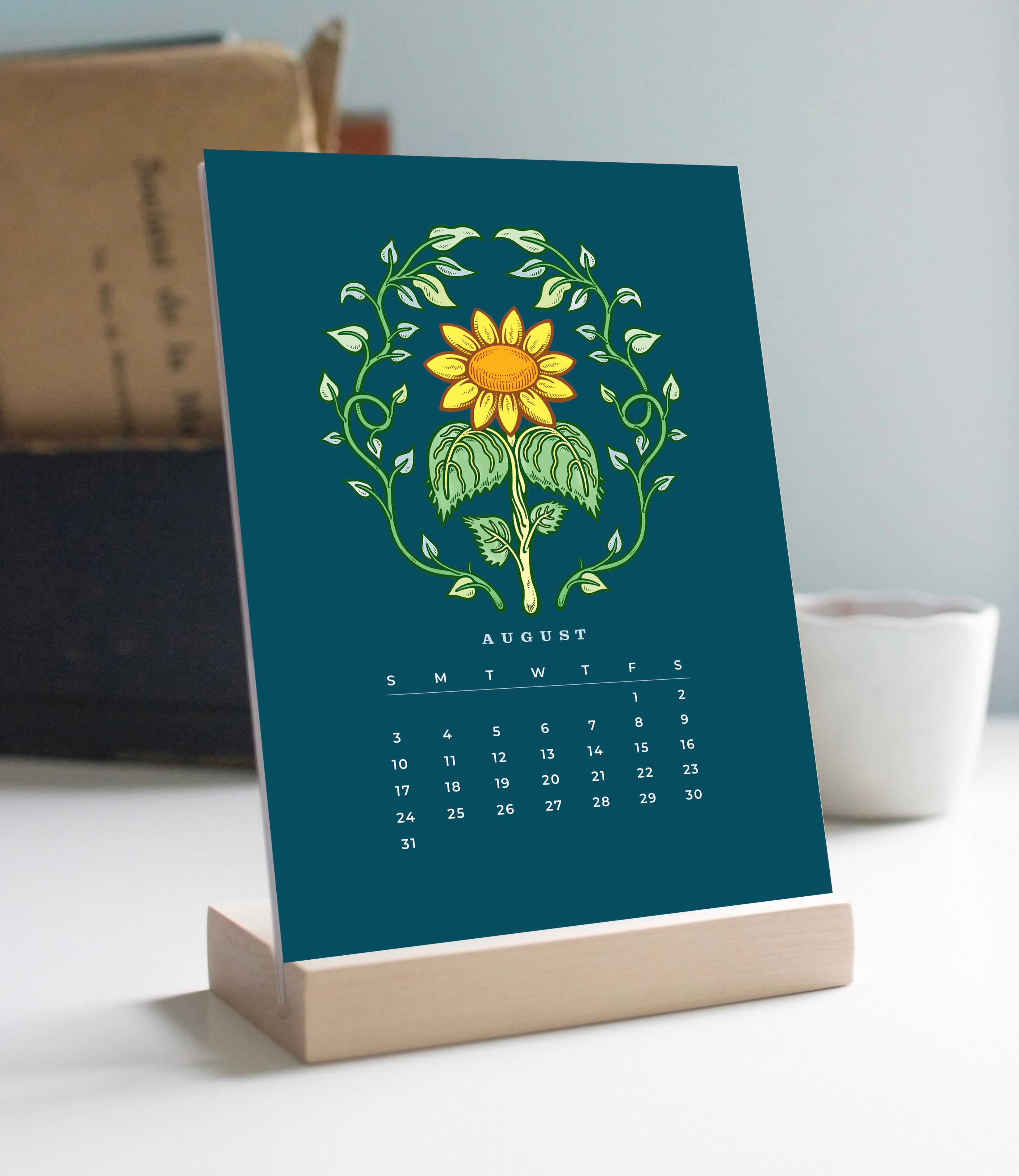 2025 Desk Calendar with Wooden Stand