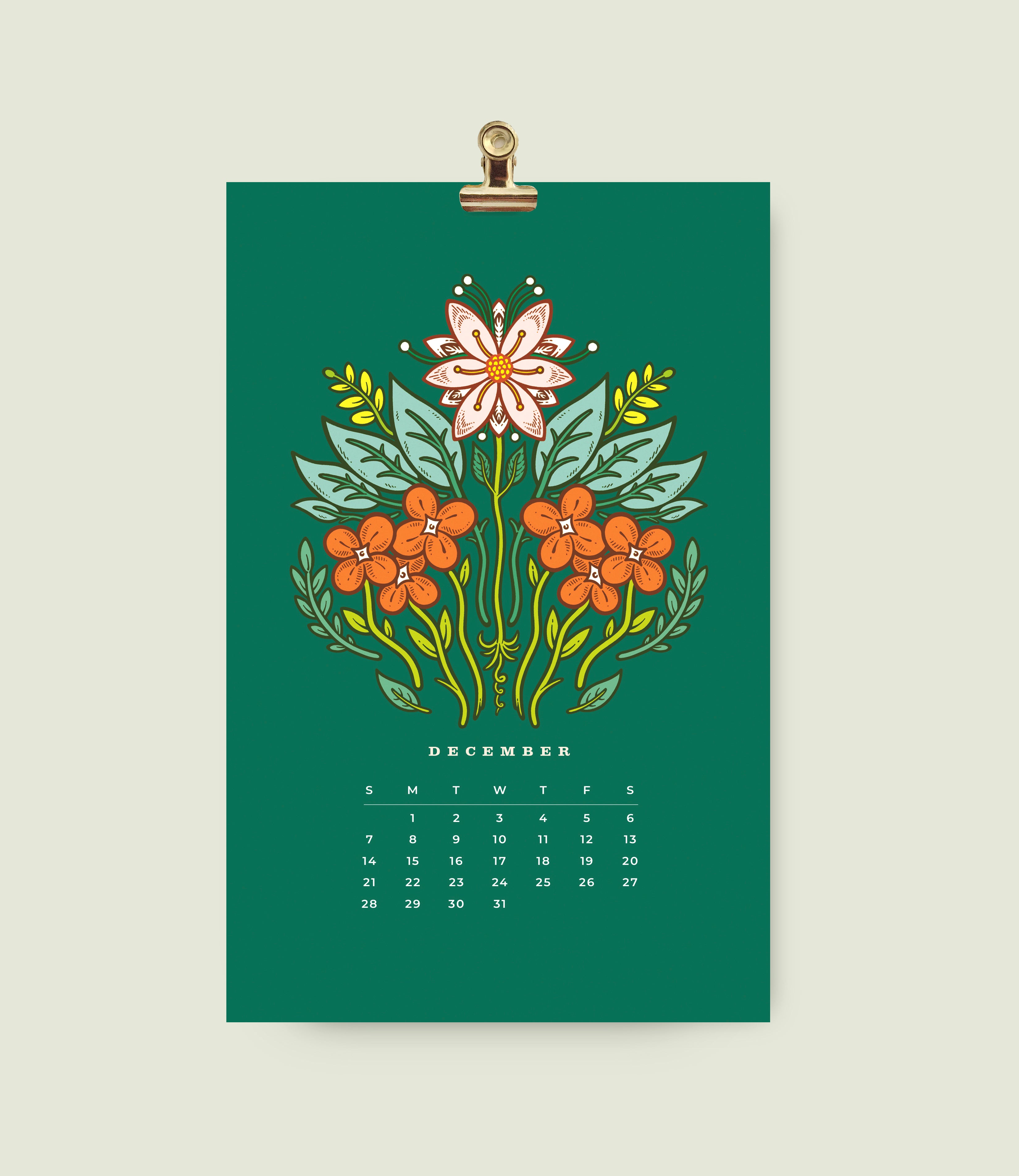 2025 Small Dark Wall Calendar