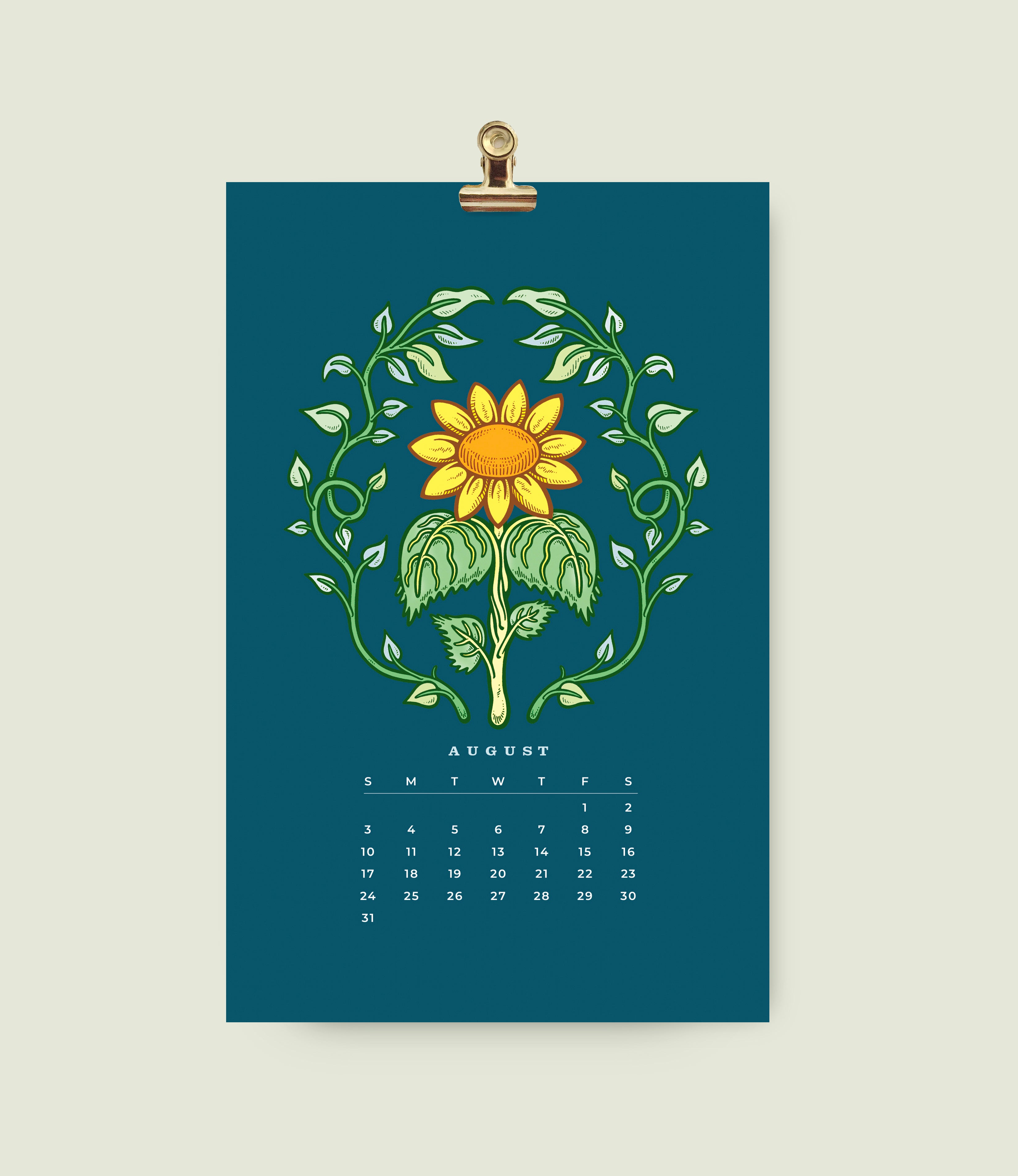 2025 Small Dark Wall Calendar