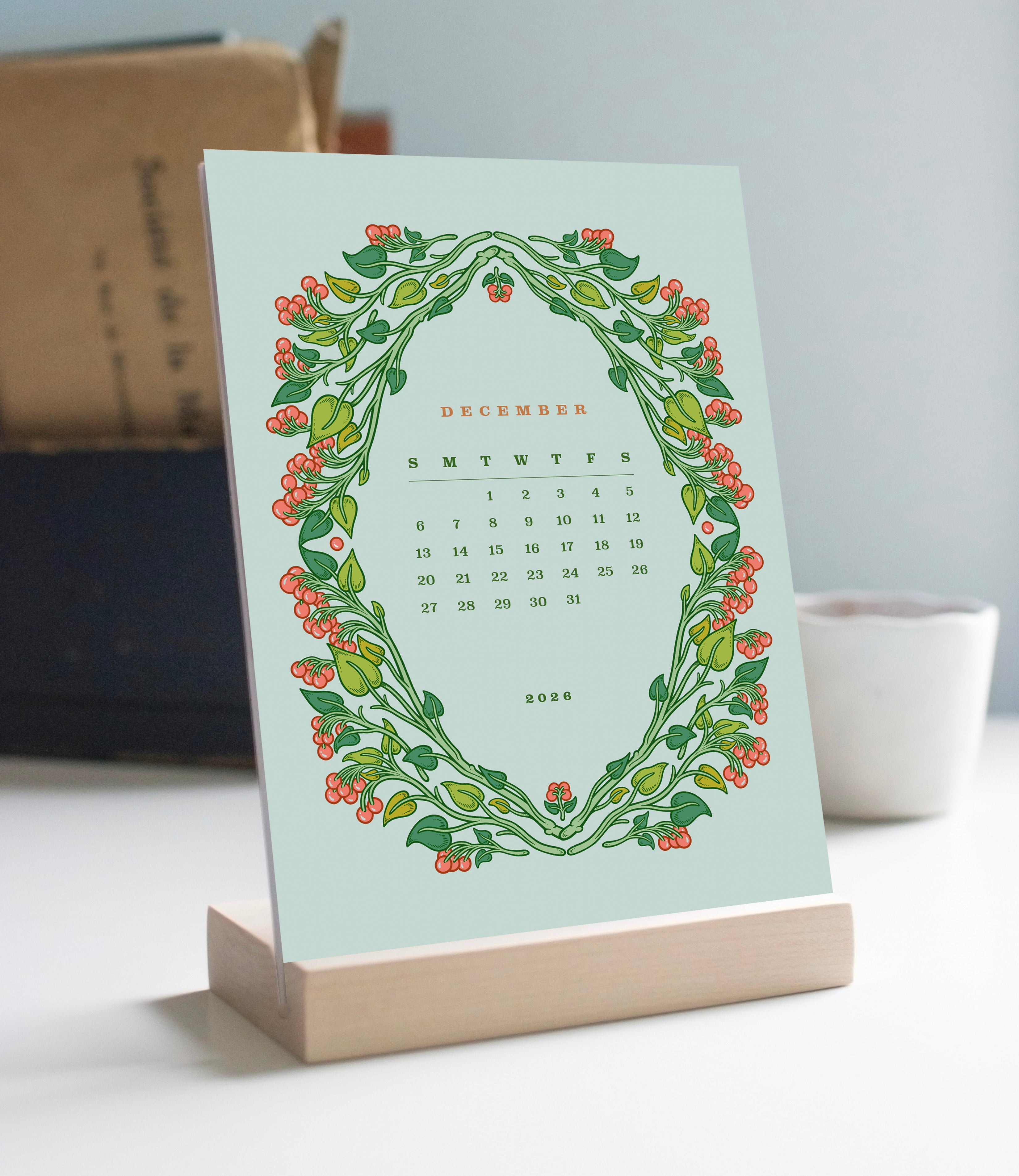 2026 Desk Calendar with Wooden Stand