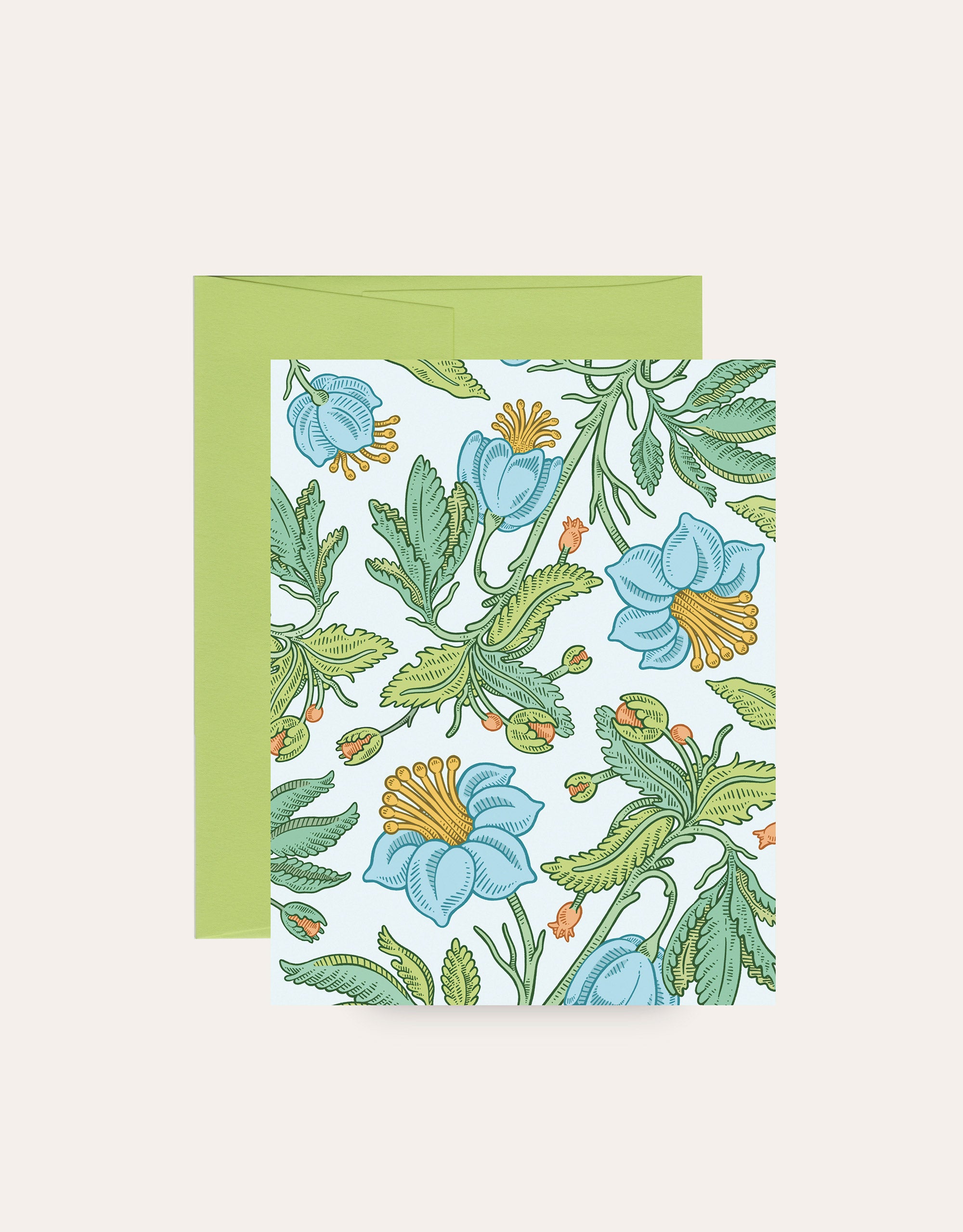 green and blue botanical blank notecard