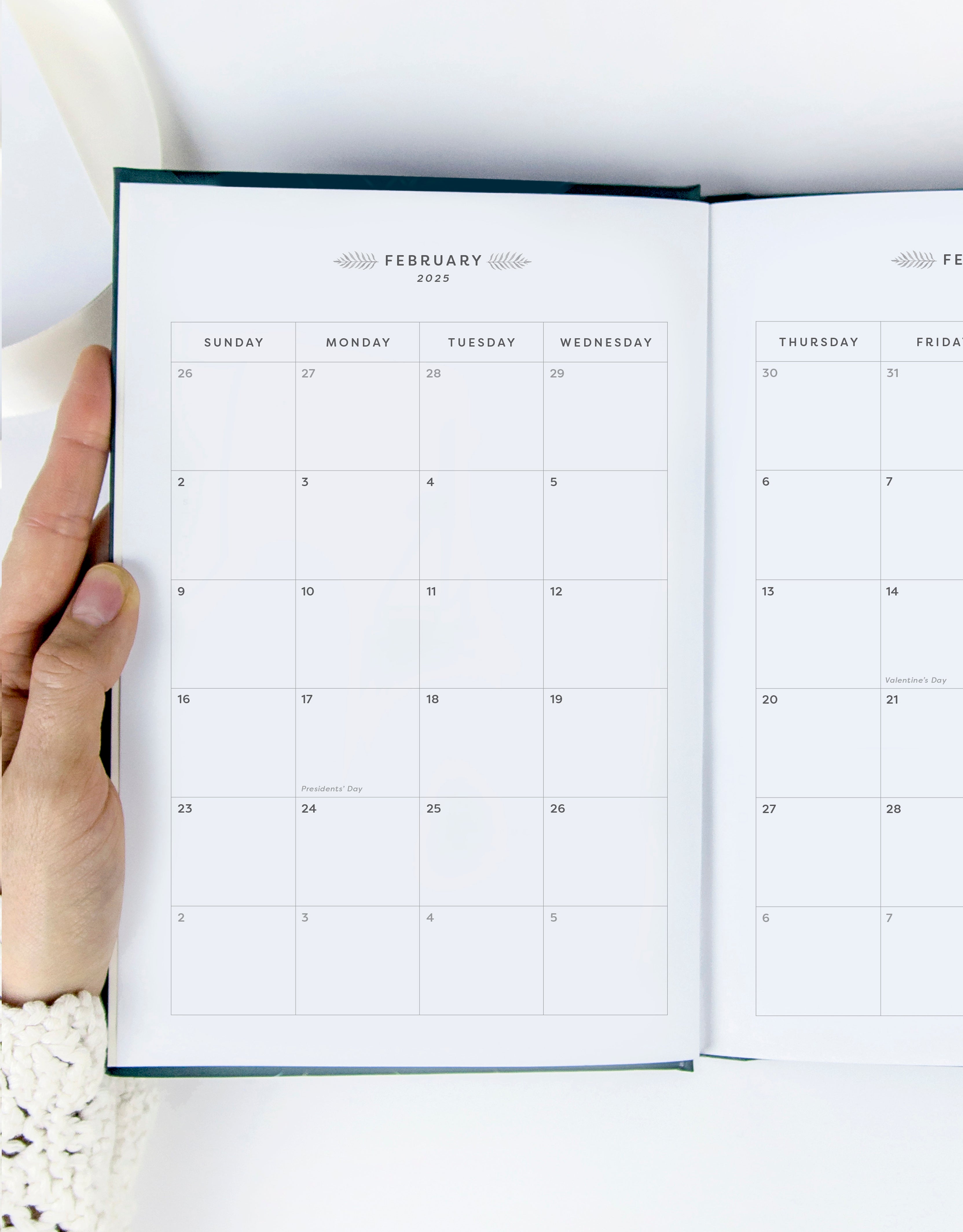 clean and simple layout of monthly spread 2025 planner